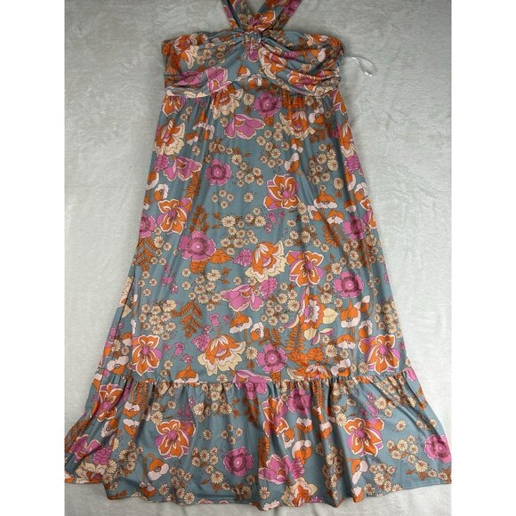 Grace Karin Womens Floral Retro Midi Dress Size XL Grey 1960s Style Sundress - Picture 5 of 11
